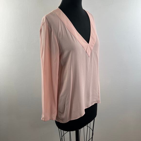 NWT ZARA Woman Hi Lo Blouse Top Pastel Pink V-Neck Long Sleeves Pullover Size M - Picture 3 of 10